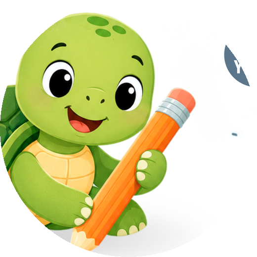 Little Glow turtle holding a pencil