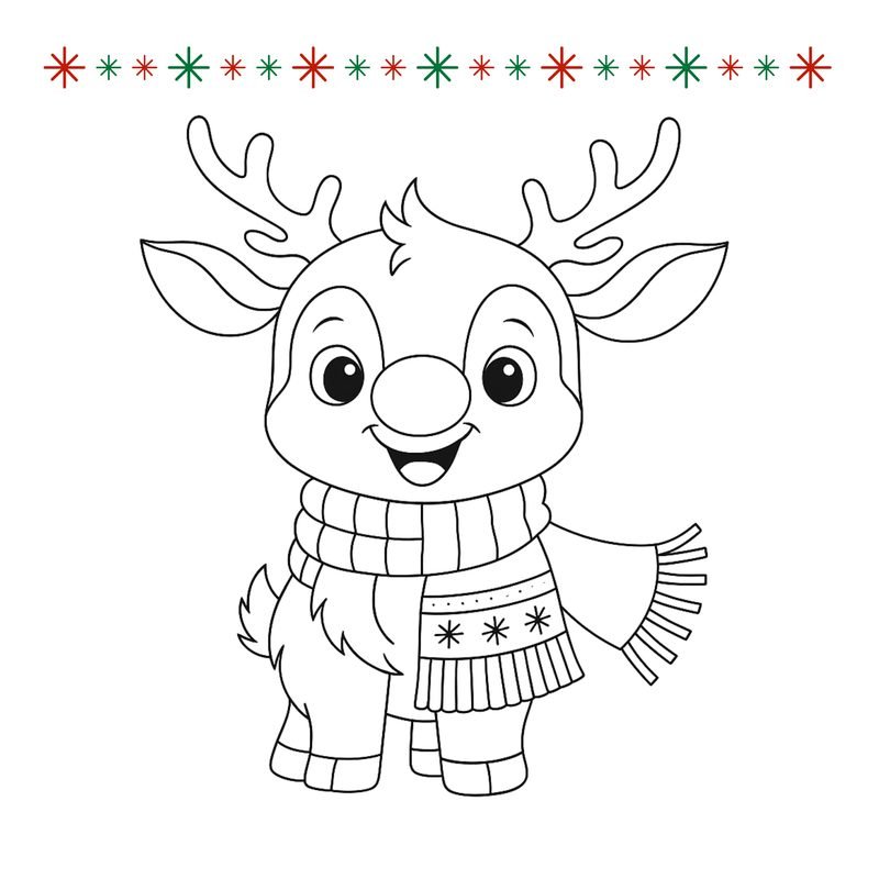 Free Christmas coloring page for toddlers: reindeer