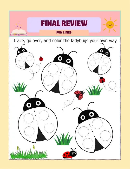 Free preschool tracing worksheet, Final review: ladybugs