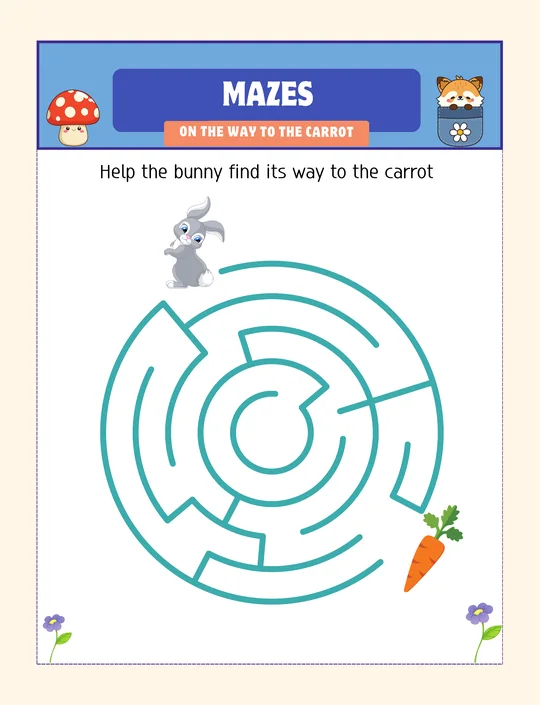 Free preschool tracing worksheet, Maze: help the bunny