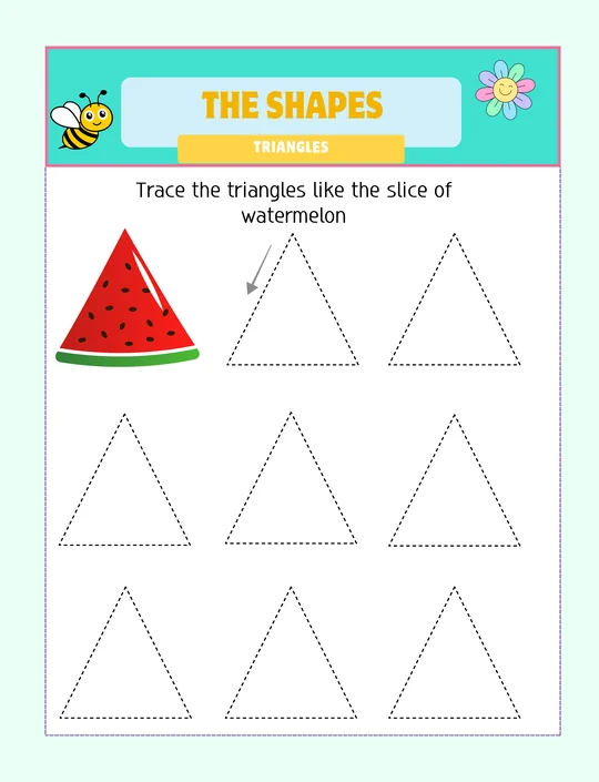 Free preschool tracing worksheet, Shapes: triangles